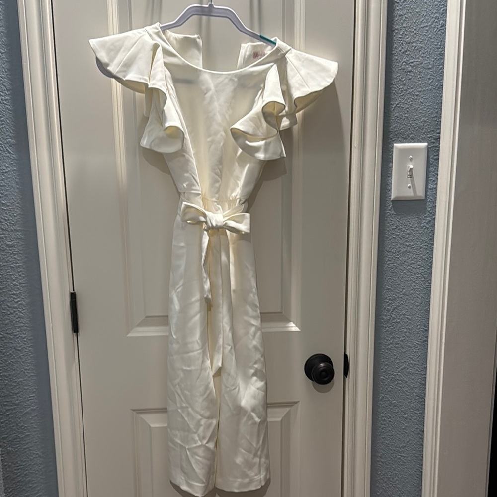GB Girls Cream Ruffle Jumpsuit